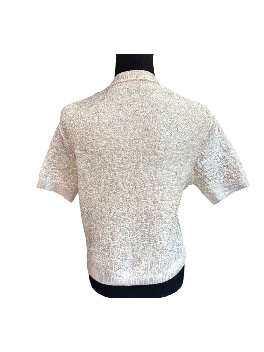 Zara Metallic Glam Posh Party City Short-Sleeve Sweater Silver Cream Womens S - Picture 3 of 13